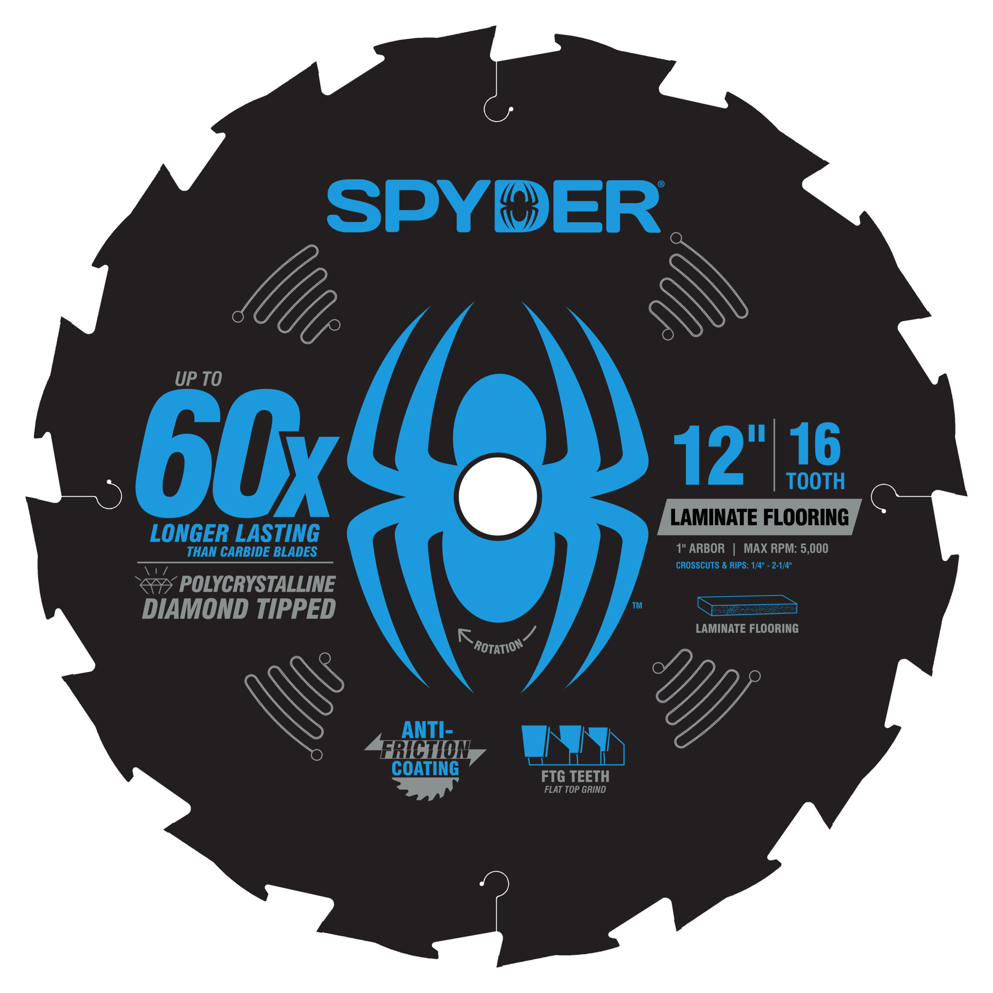 Spyder 12in. Laminate Flooring Saw Blade — 16-Tooth, Polycrystalline Diamond, Anti-Friction Coating, Model# 13104